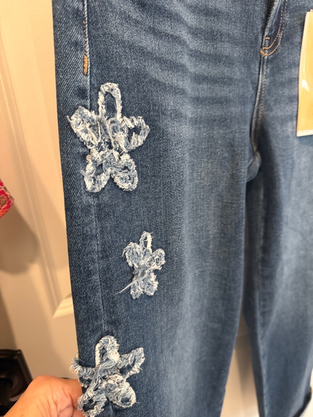RISEN - Women's Mid Blue Embroidered Floral Jeans - Picture 3 of 16